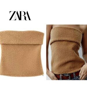 Zara sherpa strapless tube top in camel brown Sz XS NWOT